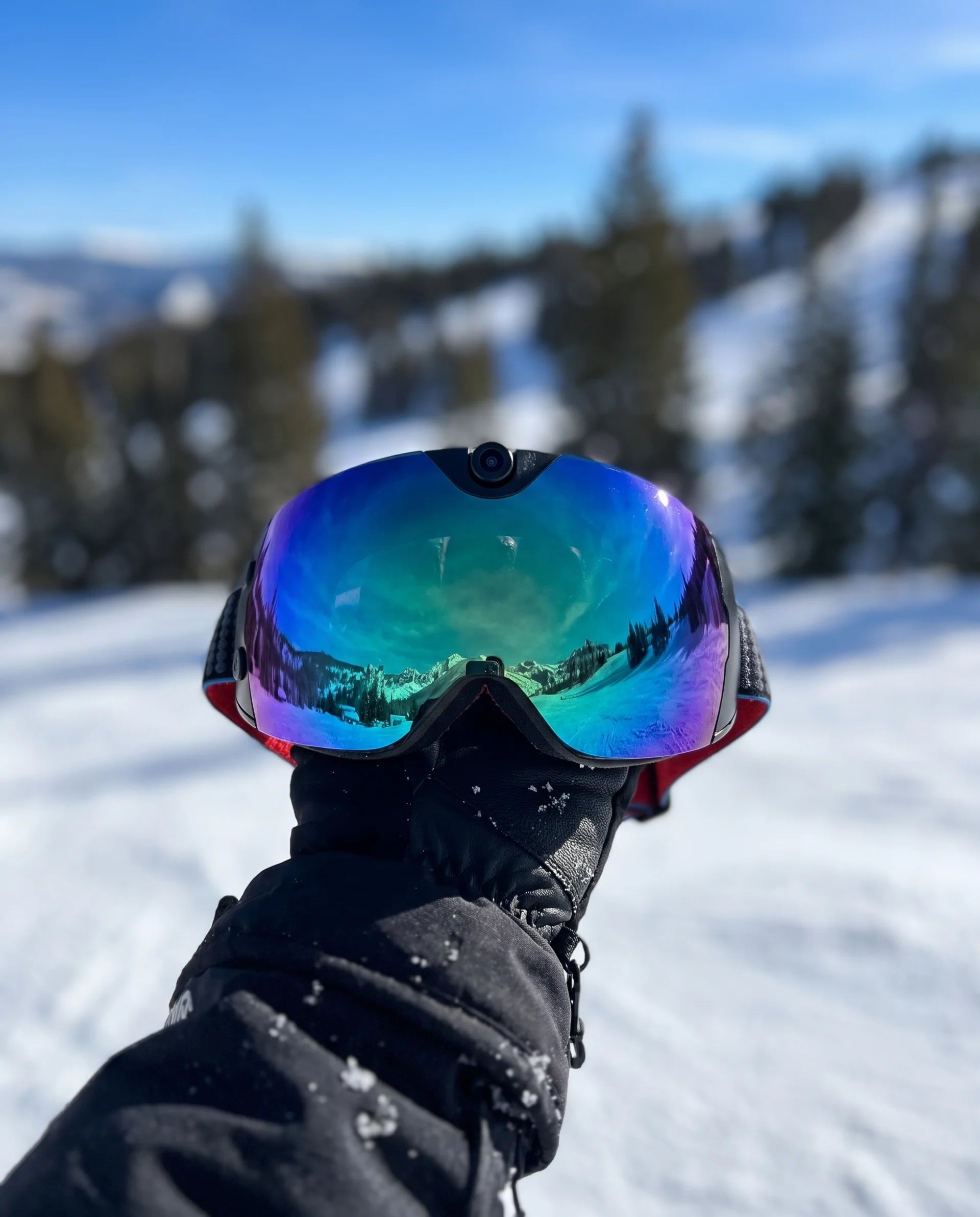 Stephanie Ballasteros riding with SnowView goggles